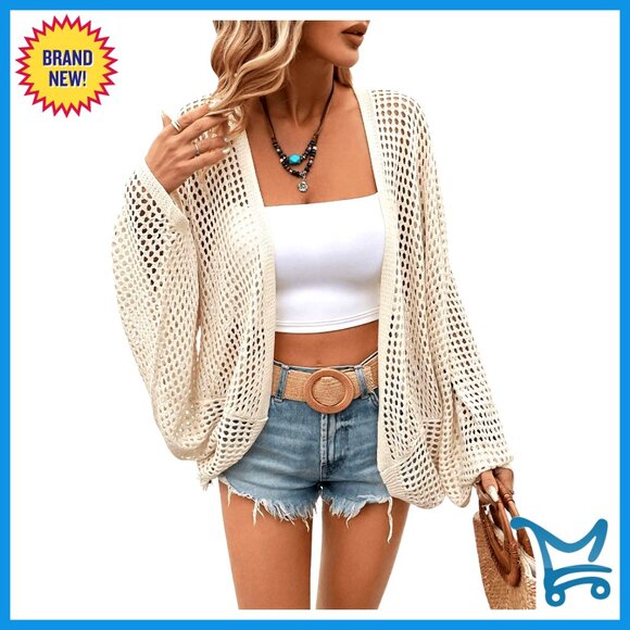 Sweaters - Oversized Open Front Cardigan Lightweight Knit Sweater Beach Cover Up